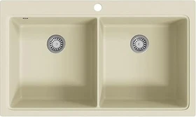 vidaXL Granitspüle Einbau Doppelspüle beige