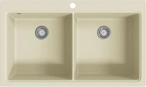 vidaXL Granitspüle Einbau Doppelspüle beige