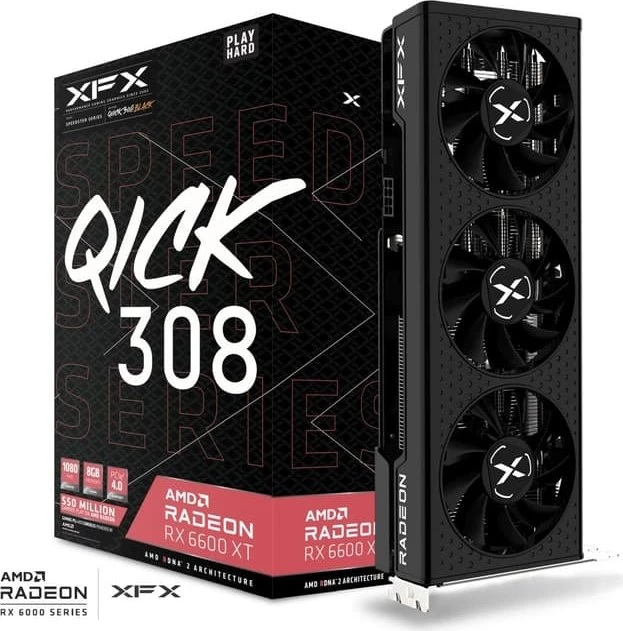 XFX Speedster QICK 308 Radeon RX 6600 XT Black Gaming, 8GB GDDR6, HDMI, 3x DP