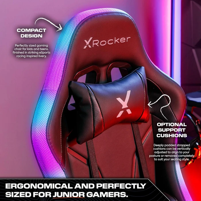 X Rocker Agility Compact RGB Esports Gamingstuhl für für Kinder/Jugendliche, schwarz/weiß