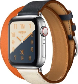 Apple Watch Hermès Series 4 (GPS + Cellular) Edelstahl 40mm silber mit Double Tour Swift Lederarmband indigo/craie/orange
