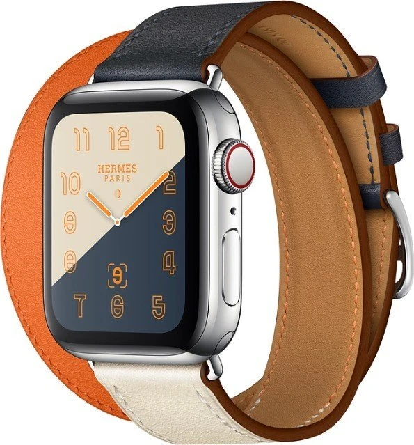Apple Watch Hermès Series 4 (GPS + Cellular) Edelstahl 40mm silber mit Double Tour Swift Lederarmband indigo/craie/orange