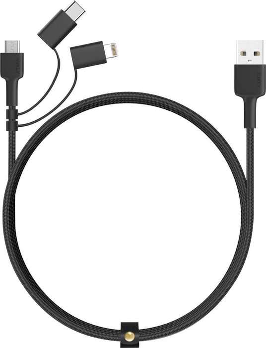 Aukey 3 In 1 Cable USB-A/Lightning/Micros-USB/USB-C 1.2m schwarz