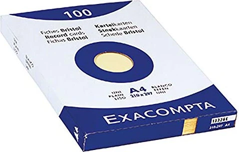 Exacompta Karteikarten, A4, glatt, gelb, 100 Blatt