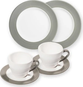Gmundner Keramik Variation Frühstück für 2 Gourmet Frühstücksservice grau, 4-tlg.
