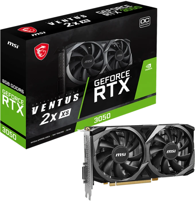 MSI GeForce RTX 3050 Ventus 2X XS 8G OC, 8GB GDDR6, DVI, HDMI, DP