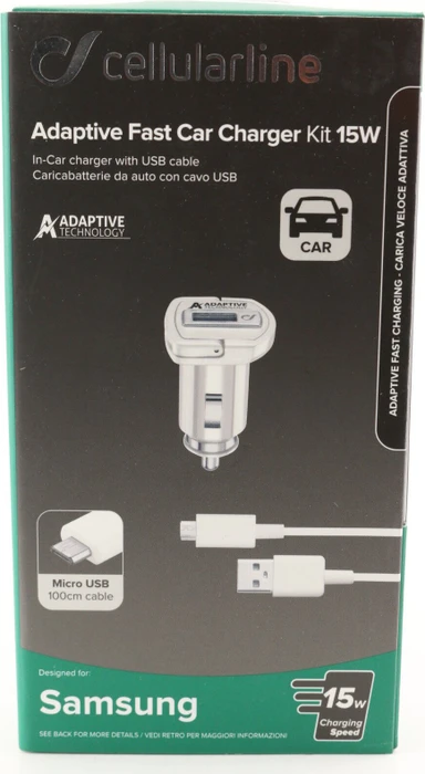 Cellularline Adaptive Fast Car Charger Kit 15W Micro-USB Samsung weiß