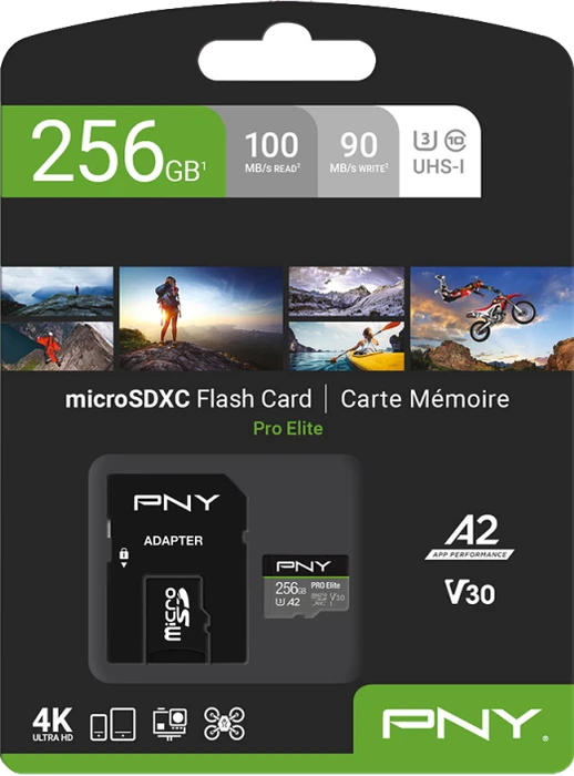 PNY Pro Elite R100/W90 256GB Kit, UHS-I U3, A2, Class 10