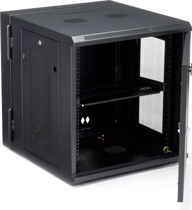 StarTech RK1224WALHM Wandgehäuse 12HE, Gitternetztür, schwarz, 651mm tief
