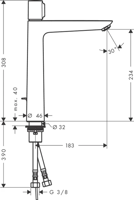 Hansgrohe Talis Select E Waschtischmischer 240 für Aufsatzwaschtische mit Zugstangen-Ablaufgarnitur chrom (71752000) – Bild 2 von 2