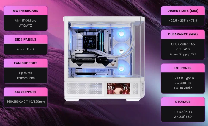 Thermaltake View 370 TG ARGB Snow, weiß, Glasfenster