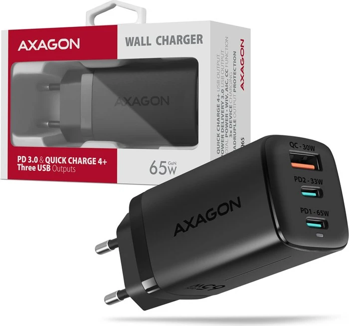 Axagon ACU-DPQ65 QC4 + USB-C PD Wall Charger schwarz