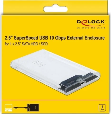 DeLOCK External Enclosure, transparent, 9.5mm, 2.5", USB-C 3.1