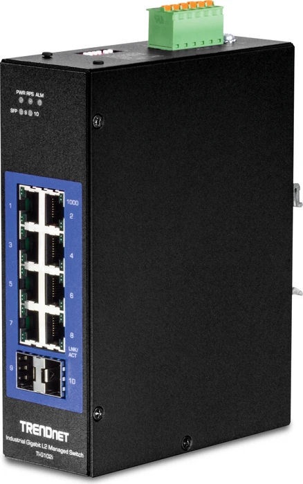TRENDnet TI Hardened Industrial Railmount Gigabit Managed Switch, 8x RJ-45, 2x SFP