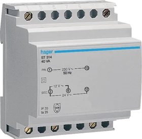 Hager Sicherheitstrafo 230V/12V und 24V 40VA 4PLE