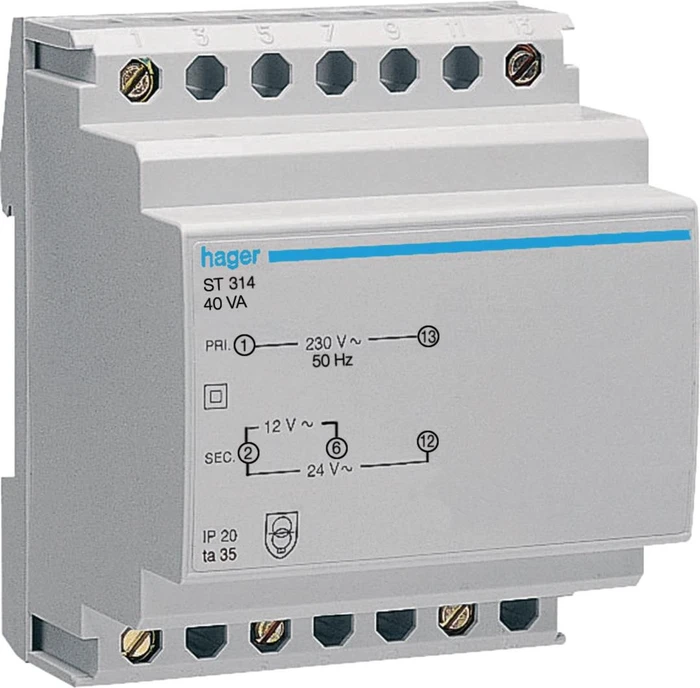 Hager Sicherheitstrafo 230V/12V und 24V 40VA 4PLE