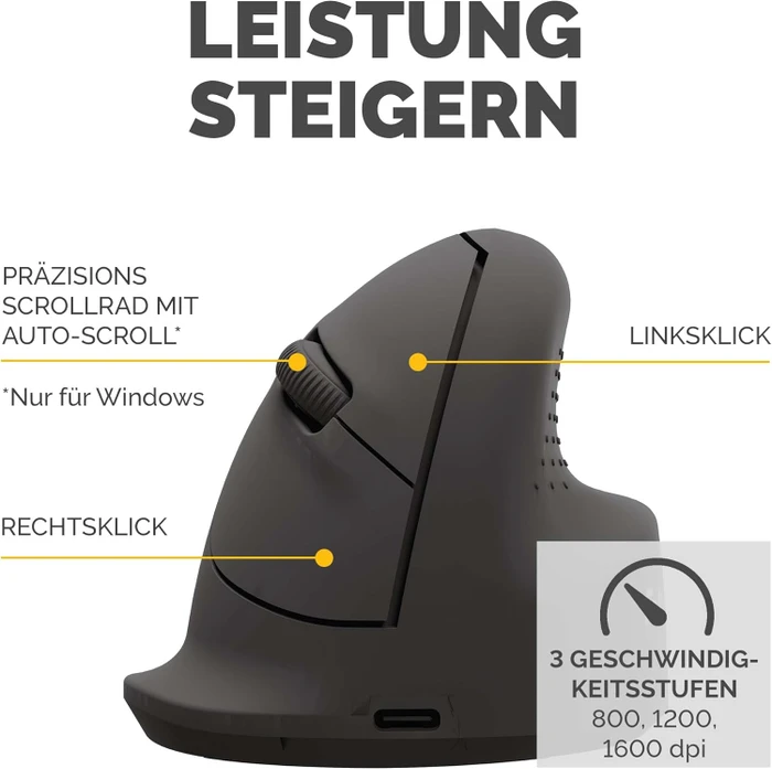 Fellowes Breyta Vertical Mouse, medium, schwarz, USB/Bluetooth