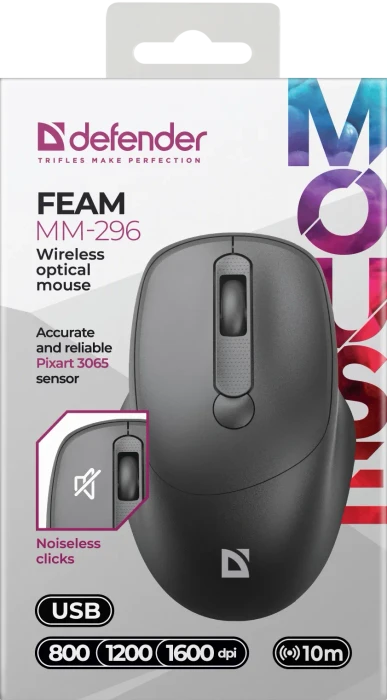 Defender Feam MM-296 Wireless Optical Mouse schwarz, USB