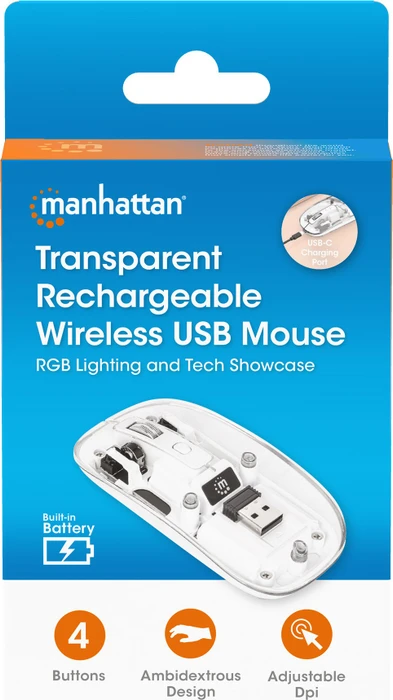 Manhattan Transparent Rechargeable Wireless Mouse, transparent/weiß, USB