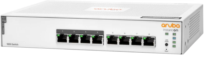 HPE Aruba Instant On 1830 Desktop Gigabit Smart Switch, 8x RJ-45, 65W PoE+