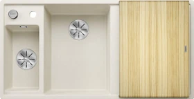 Blanco Axia III 6 S InFino Becken links mit Ablauffernbedienung softweiß inkl. Holzschneidebrett