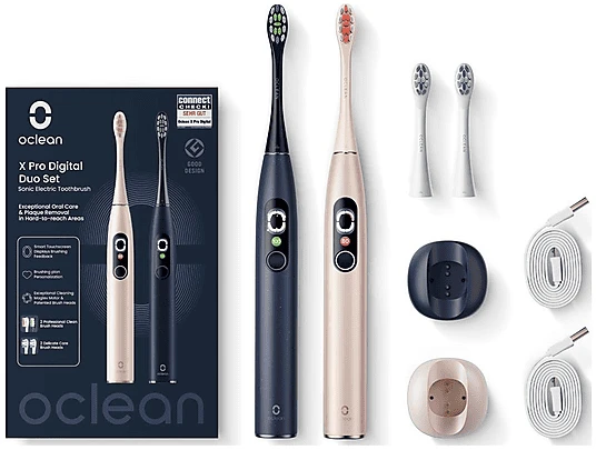 Oclean X Pro Digital Duo Set gold & blue + 2. Handstück + 4 Aufsteckbürsten