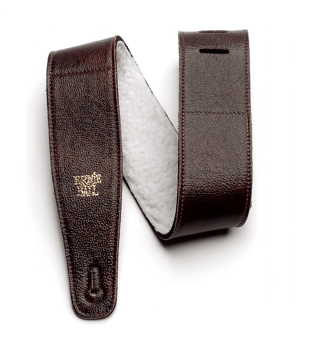 Ernie Ball 2.5" Adjustable Italian Leather Strap with Fur Padding Chestnut