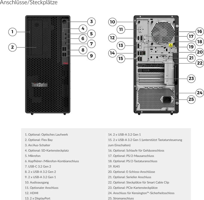 Lenovo ThinkStation P360 Tower, Core i7-12700K, 32GB RAM, 512GB SSD, RTX A2000, DE