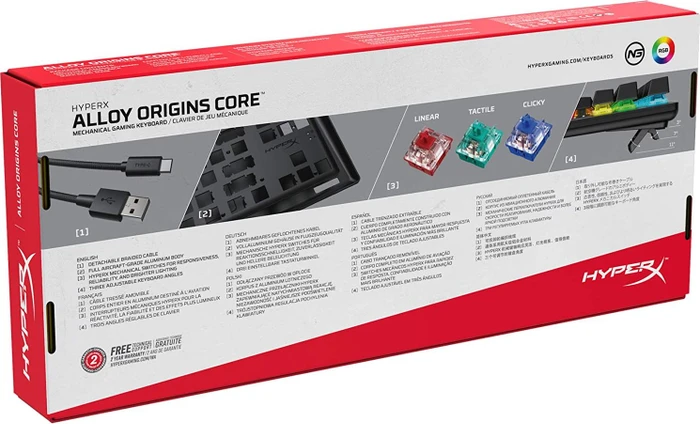 HP HyperX Alloy Origins Core, LEDs RGB, HyperX BLUE, USB, US