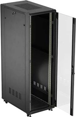 Lanberg 19" Rackschrank 27HE, freistehend, Flatpack, Glastür, IP20, RAL 9004, 1000mm tief