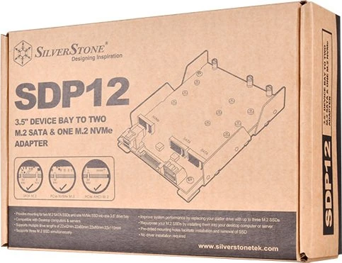 SilverStone SDP12, 2x SATA 7 Pin > 2x M.2 SATA, 1x SFF-8643 > 1x M.2 PCIe NVMe