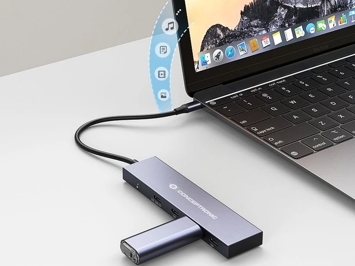 Conceptronic 4 Port USB 3.1 Hub mit 100W USB PD, USB-C 3.1 [Stecker]