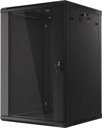 Lanberg WF01 Series 19" Wandschrank 18HE, hängend, Flatpack, Glastür, IP20, RAL 9004, 600mm tief