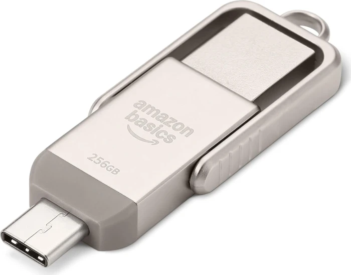 AmazonBasics Dual Thumb Drive Memory Stick 256GB Champagner-Silber, USB-A + USB-C, USB 3.2 Gen 1×1