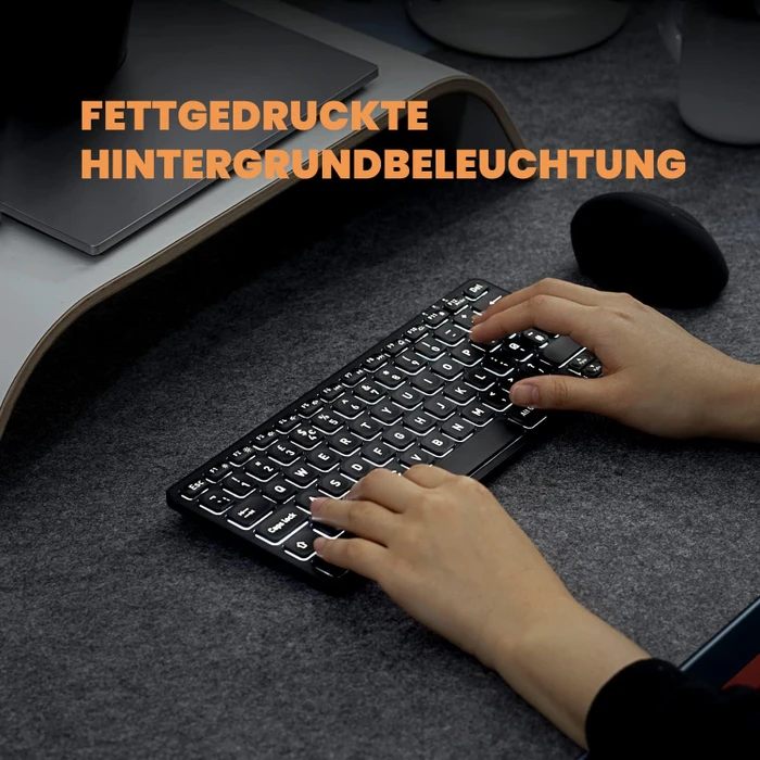 Perixx Periboard-732 Wireless Mini Keyboard, schwarz, LEDs weiß, USB, DE