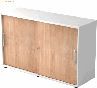 Hammerbacher Schiebetürenschrank 2OH V1752S, Relinggriff, weiß/nussbaum, Aktenschrank