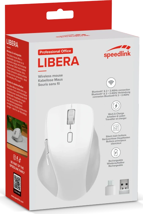 Speedlink Libera Rechargeable Silent Wireless Mouse, weiß, USB/Bluetooth