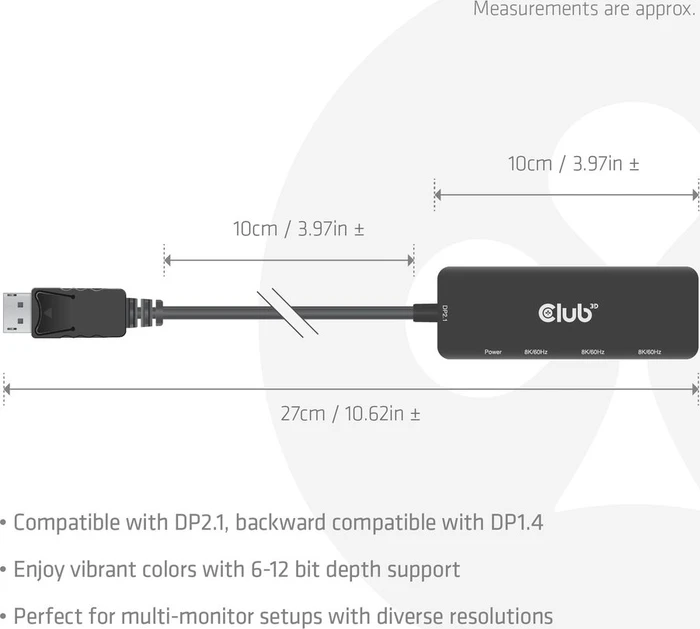 Club 3D DisplayPort to Triple HDMI Hub, DisplayPort 2.1 auf 3x HDMI Adapter