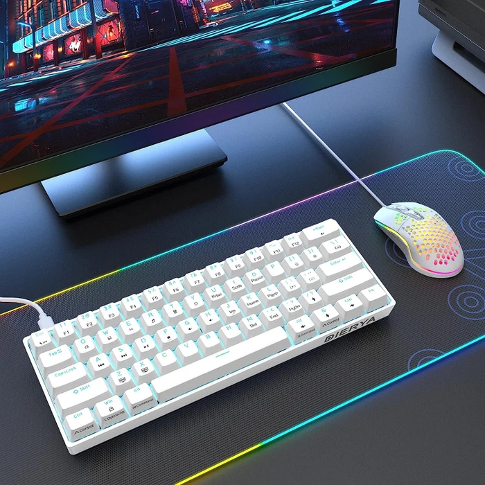 Dierya DK61SE, 60%, weiß, LEDs blau, BROWN Switches, USB, US