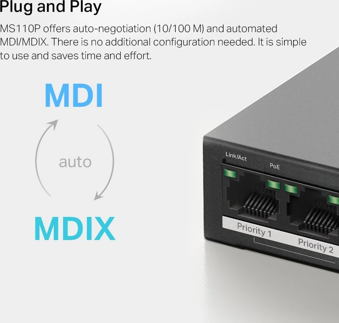 Mercusys Desktop Switch, 10x RJ-45, 65W PoE+