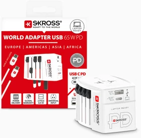 Skross World Travel Adapter MUV USB AC65PD, 1x USB-A, 1x USB-C, mit USB-C Kabel, weiß