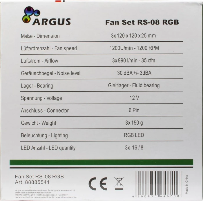 Inter-Tech Argus RS-08, LED-Steuerung, Fernbedienung, 120mm, 3er-Pack
