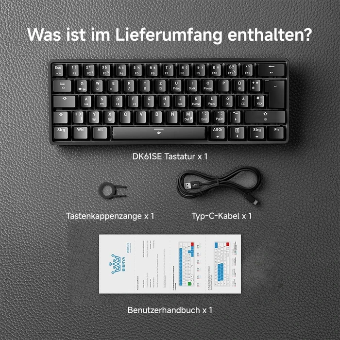 Dierya DK61SE, 60%, schwarz, LEDs grün, BLUE Switches, USB, DE