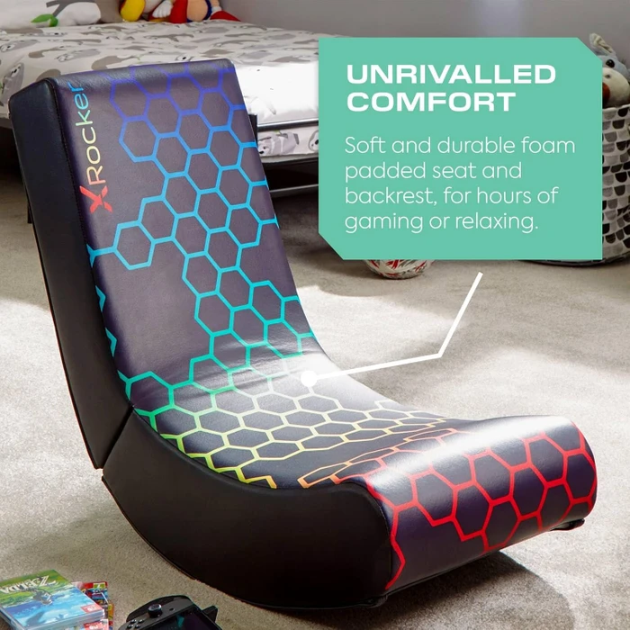 X Rocker Neo Hex Floor Rocker Gamingstuhl für Kinder/Jugendliche, schwarz/neon