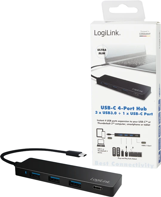 LogiLink USB-Hub, 1x USB-C 3.0, 3x USB-A 3.0, USB-C 3.0 [Stecker]