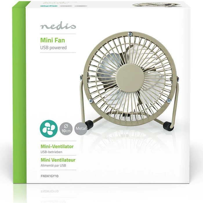 Nedis FNDK1GY10 USB Mini Tischventilator aus Metall 10cm grau