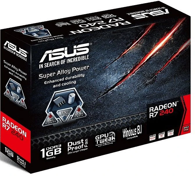 ASUS Radeon R7 240, R7240-1GD3, 1GB DDR3, VGA, DVI, HDMI