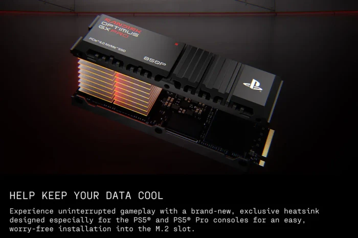 SanDisk Optimus GX PRO 850P for PS5 4TB, M.2 2280 / M-Key / PCIe 4.0 x4, Kühlkörper