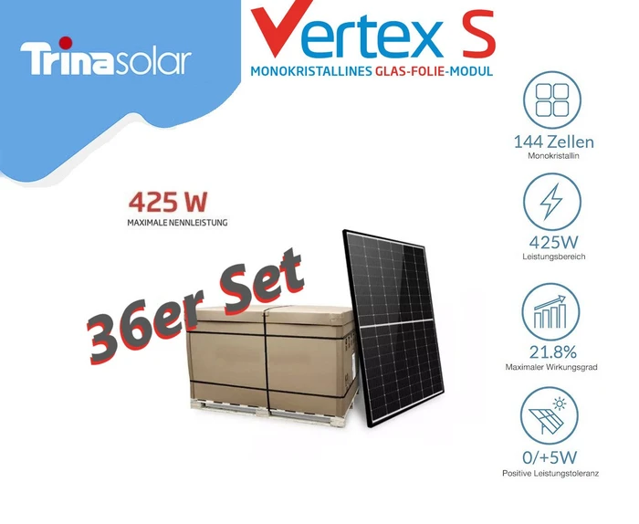 Trina Solar Vertex S TSM-425DE09R.08, 425Wp, 36 Stück, 15.30kWp