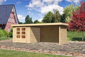 Karibu Askola 3.5 Gartenhaus inkl. Anbau 2.8m + Rück- und Seitenwand natur